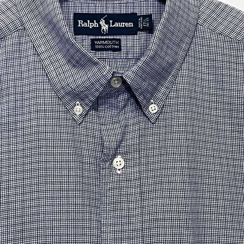 Polo Ralph Lauren Yarmouth Oxford Button Long Sleeve Check Blue Shirt 17.5 36/37